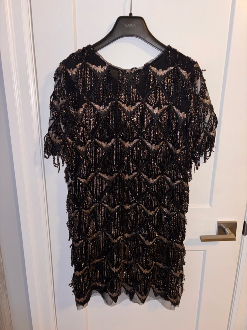 Zara Basic Black Beaded Top with Fringe